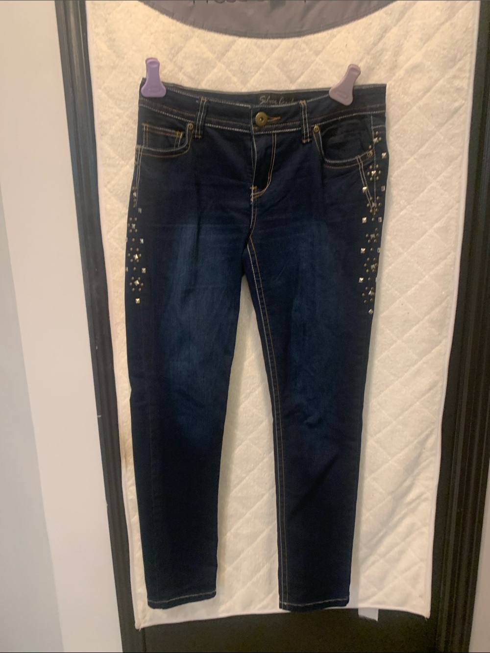 Embellished Dark Blue Skinny Jeans for Women